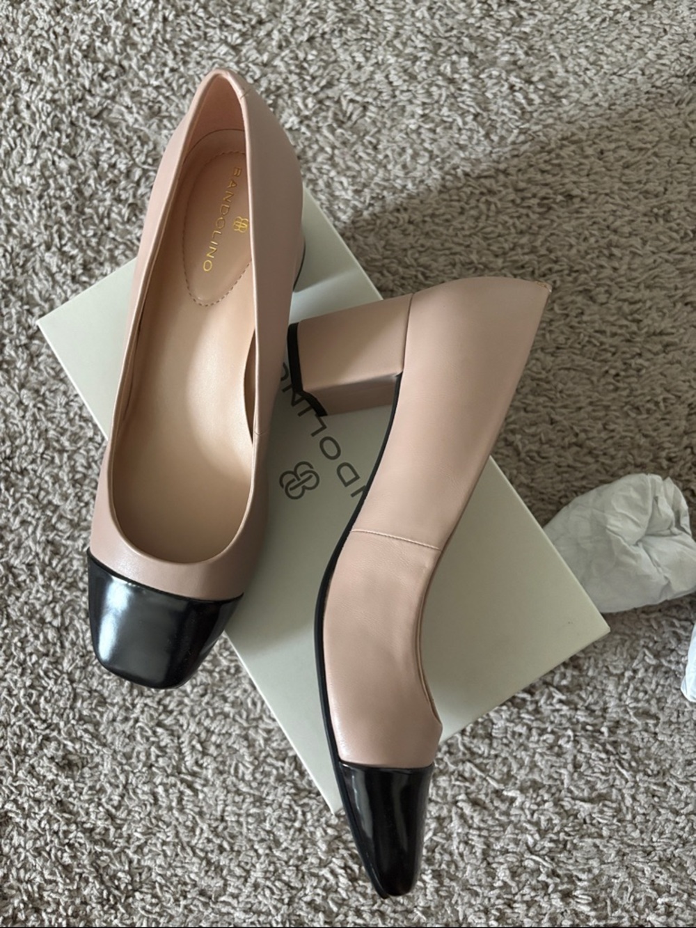Bandolino Blush Pink Flats with Black Patent Cap Toe